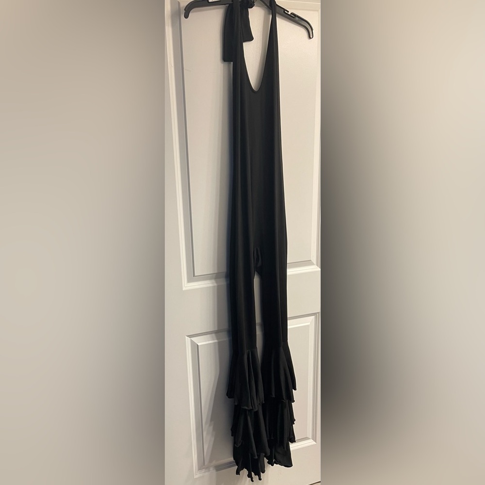 Fashion Nova Black Ruffle Hem Jumpsuit